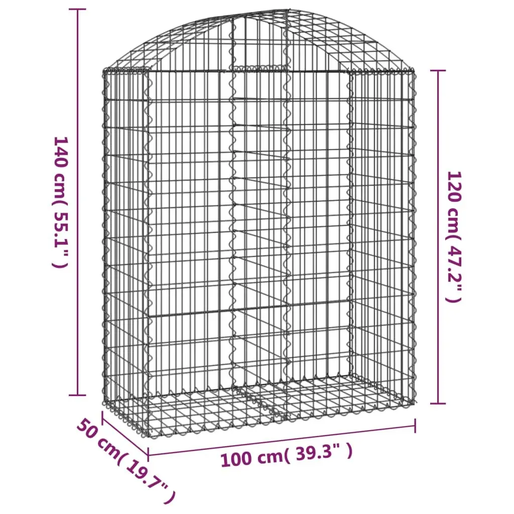 Gabion Basket Arched Galvanised Iron 100x50x120140 cm Silver Garden Barrier Retaining Wall