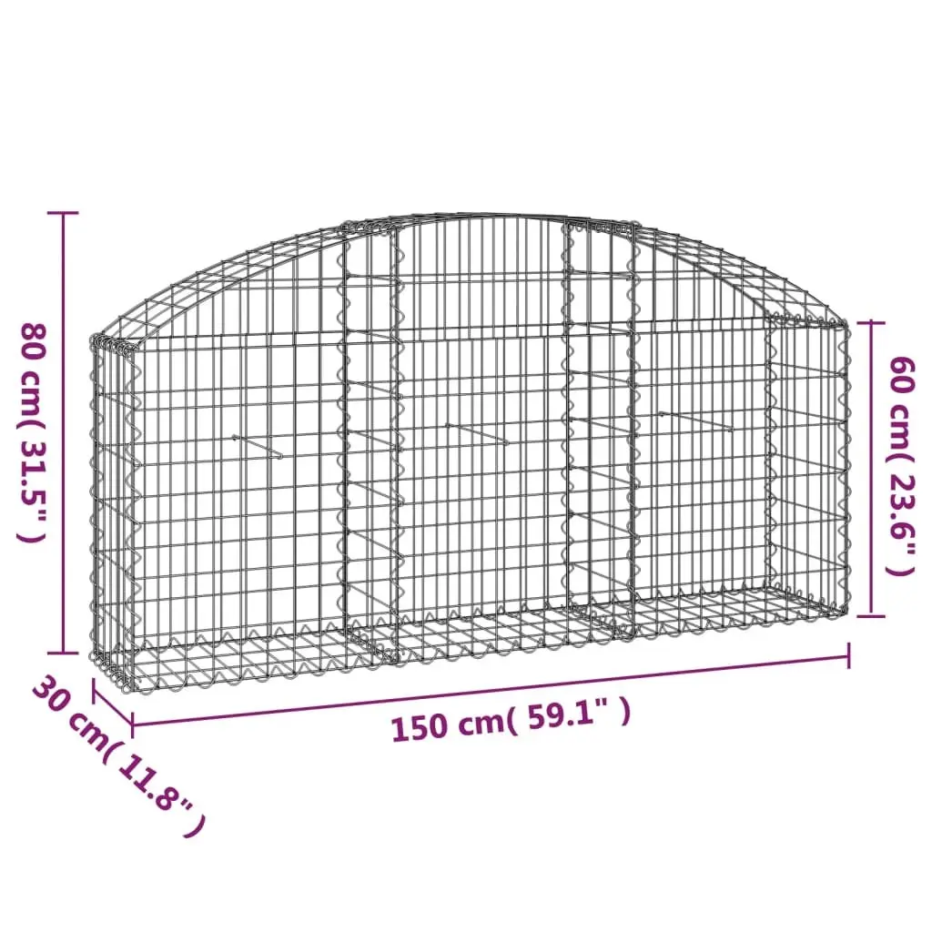 Arched Gabion Basket 150x30x60/80 cm Garden Barrier Retaining Wall Decorative