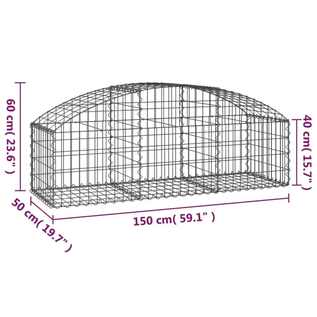 Arched Gabion Basket Galvanised Iron 150x50x40/60 cm Silver Garden Barrier Retaining Wall Decorative