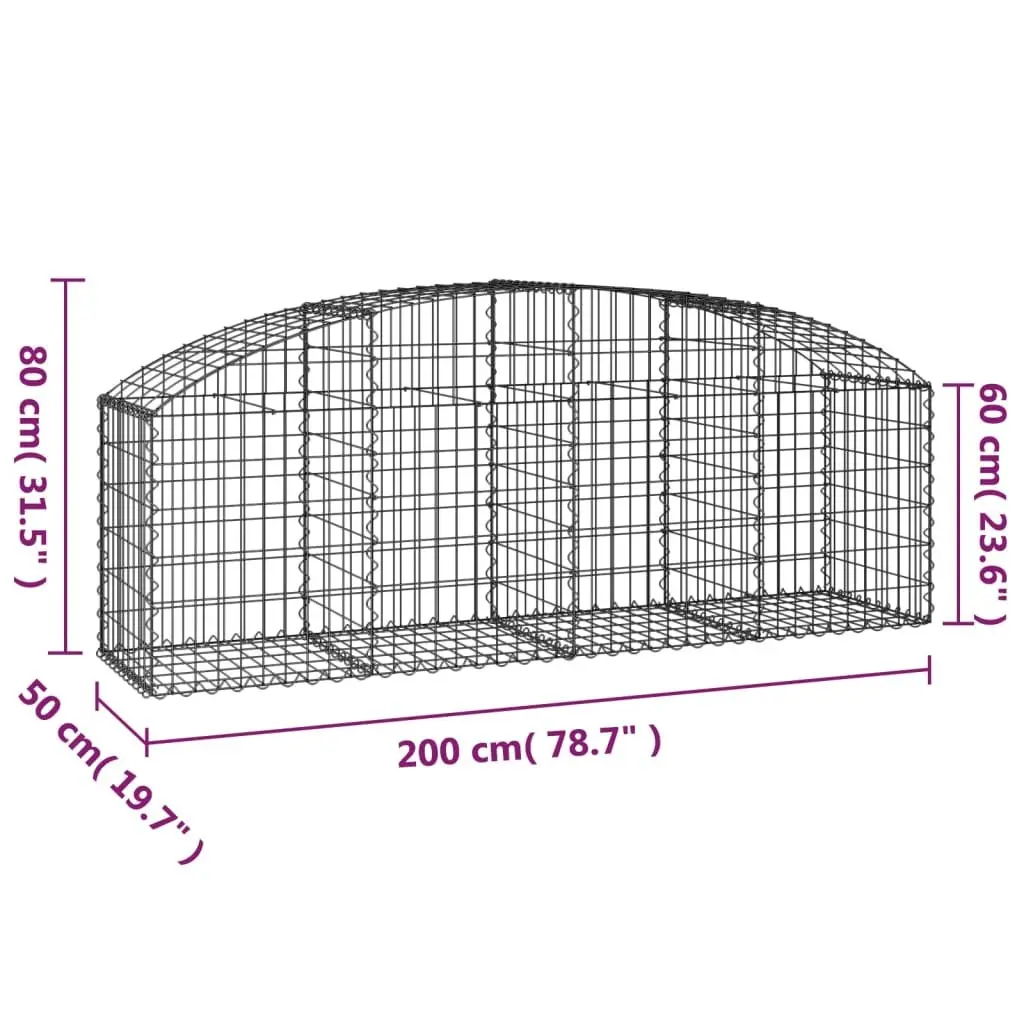 Gabion Basket Arched Galvanised Iron 200x50x60/80cm Silver Garden Barrier Retaining Wall Decorative
