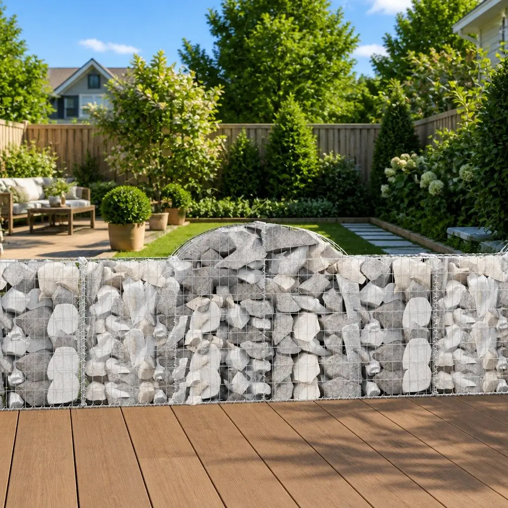 Arched Gabion Basket 200x30x80/100 cm Garden Barrier Retaining Wall Decorative