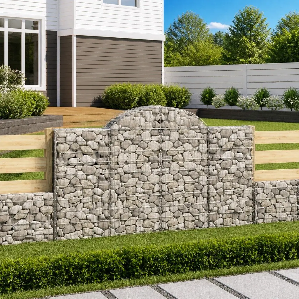 Arched Gabion Basket Galvanised Iron Garden Barrier 200 x 50 x 120 140 cm Silver