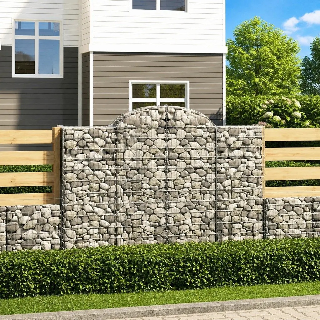 Gabion Basket Arched Galvanised Iron 200 x 50 x 140160 cm Silver Garden Barrier Retaining Wall