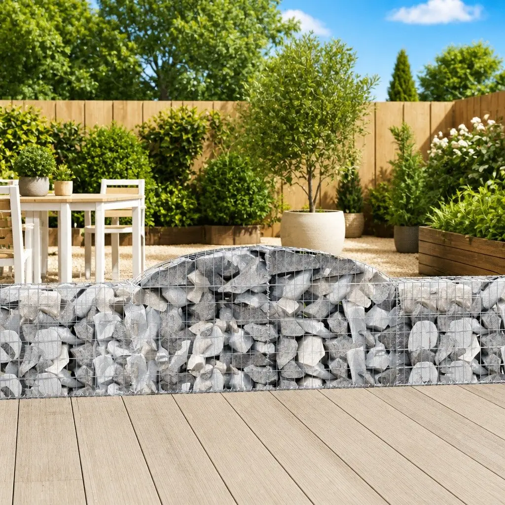 Gabion Basket Arched Galvanised Iron 300 x 30 x 60/80 cm Silver Garden Barrier Retaining Wall