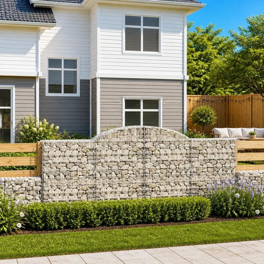 Gabion Basket Galvanised Iron Arched Garden Barrier Retaining Wall Silver 300x50x120140cm
