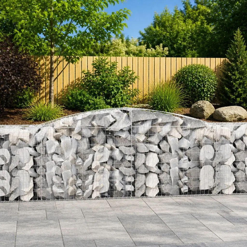 Arched Gabion Basket Galvanised Iron 400x50x80/100 cm Silver Garden Barrier Retaining Wall Outdoor