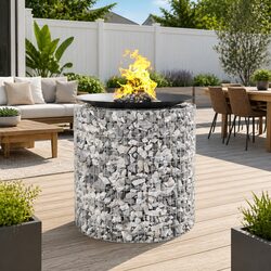 Gabion Fire Pit Round 100cm Garden Patio Outdoor Fireplace Galvanised Iron