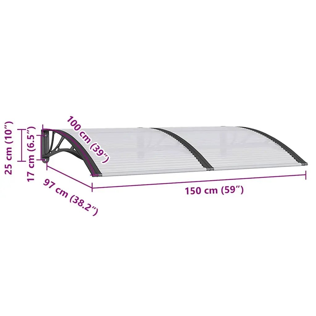 Door Canopy Polycarbonate 150x100cm Black Weather Shield