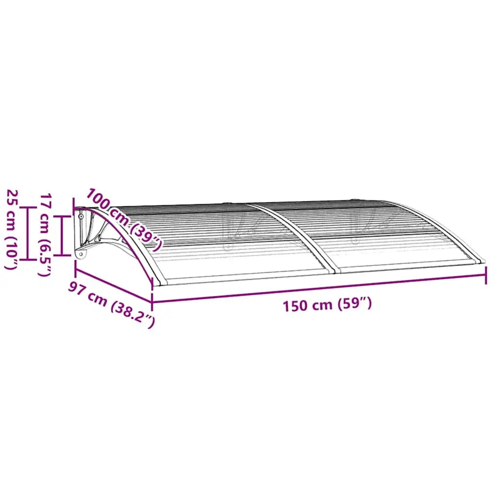 Door Canopy Polycarbonate 150x100cm Grey Outdoor Awning Porch Roof Rain Shelter