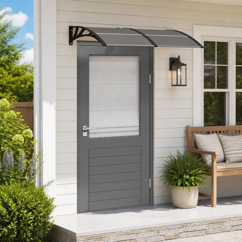 Door Canopy Polycarbonate 150x100cm Black Awning