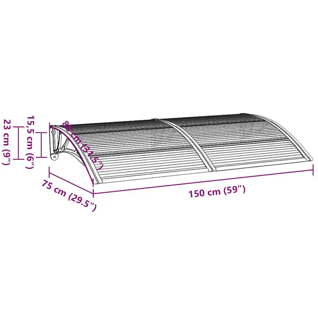 Door Canopy Polycarbonate Black Transparent 150x75cm Porch Awning Shelter