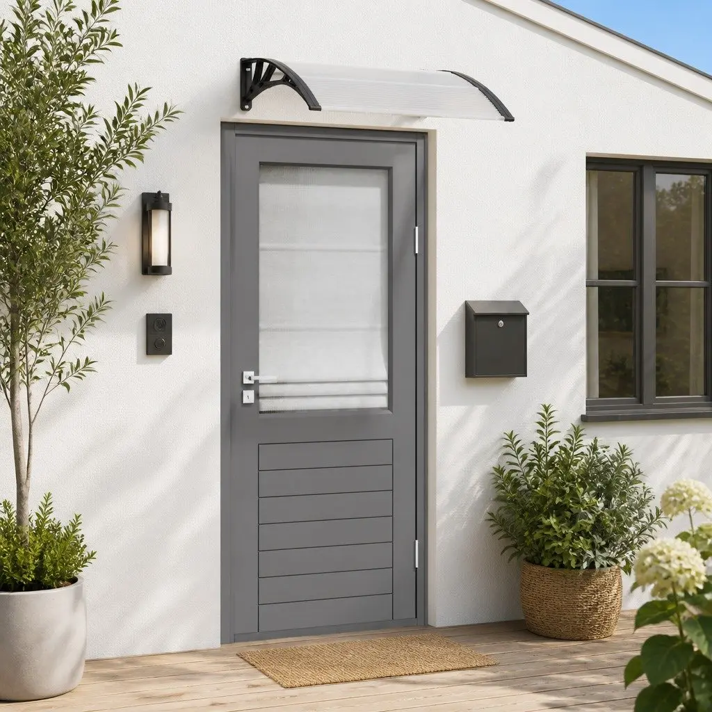 Door Canopy Black 100x75cm Polycarbonate Weather Resistant Awning for Entrance