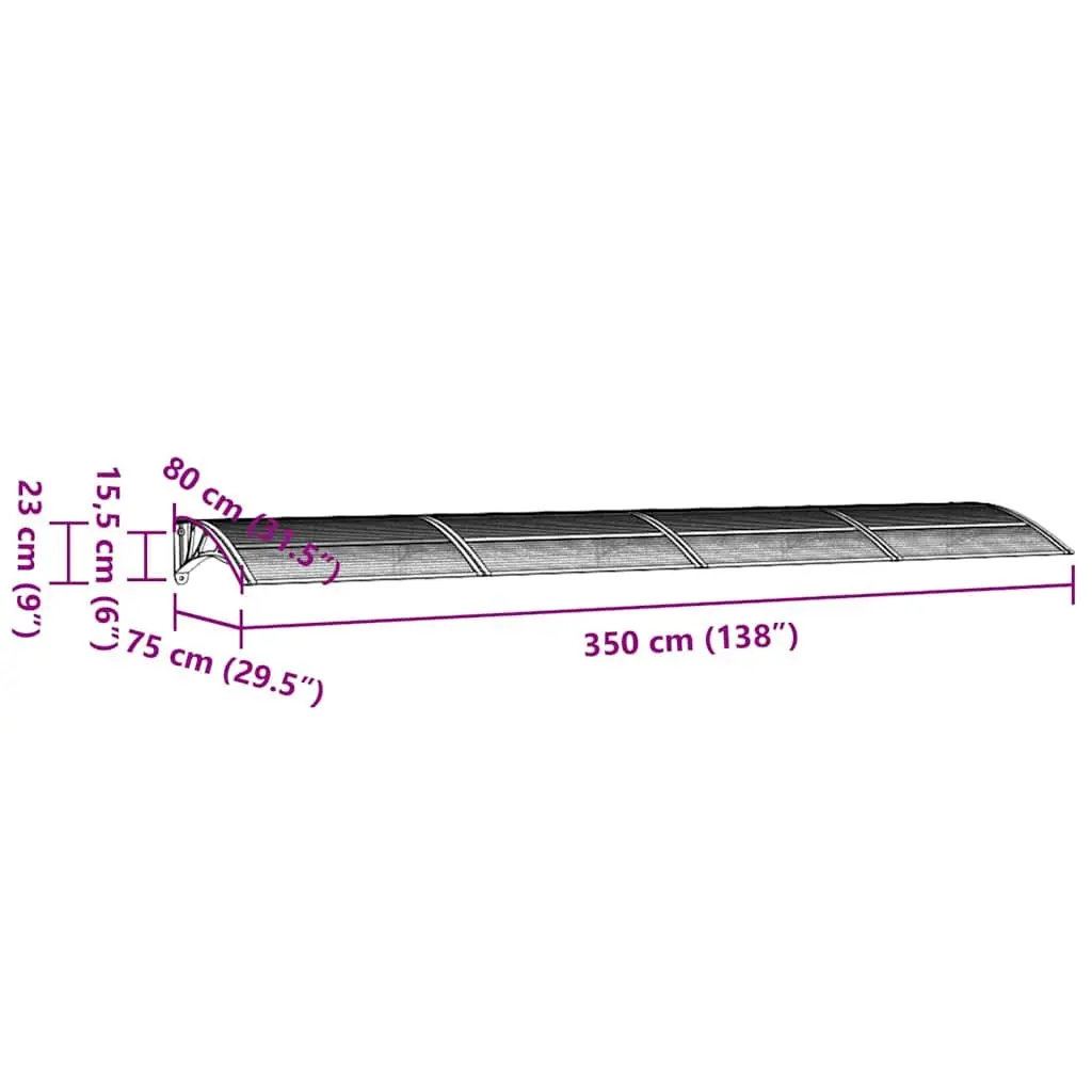 Black Polycarbonate Door Canopy 350x75cm Awning Roof Cover Weather Protection