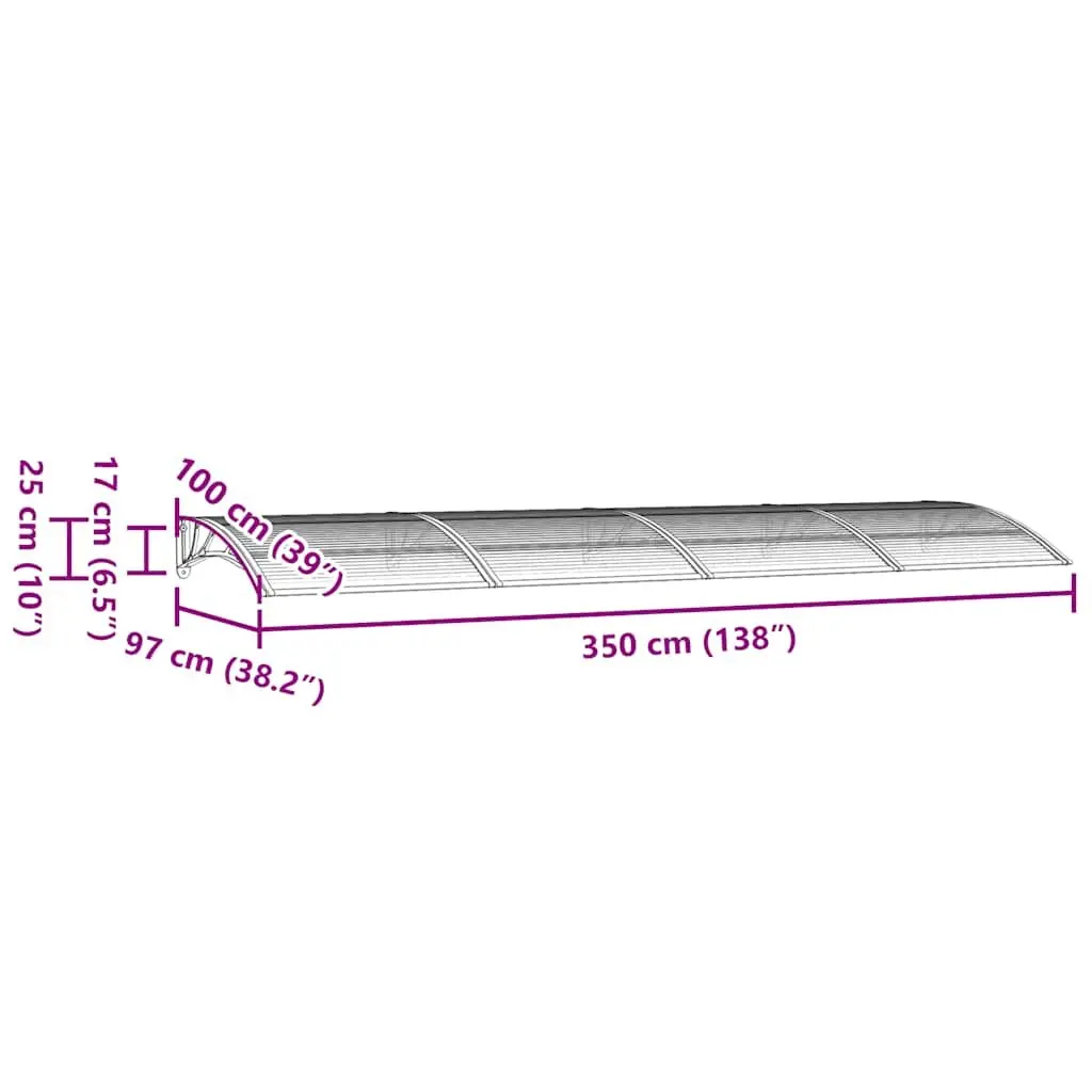 Door Canopy Polycarbonate 350x100 cm Grey Awning Porch Entrance Weather Shield