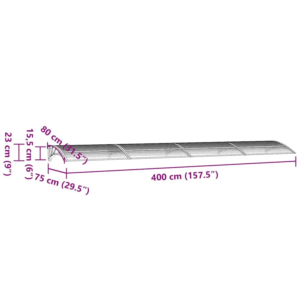 Door Canopy Polycarbonate 400x75 cm Grey Transparent Weather Protection Awning