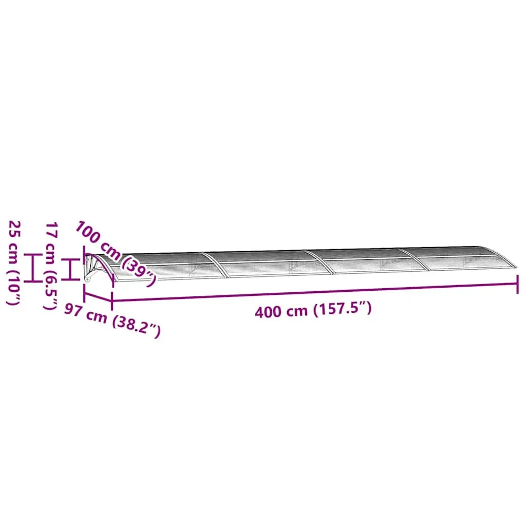 Door Canopy Polycarbonate 400x100cm Grey Outdoor Weather Shield