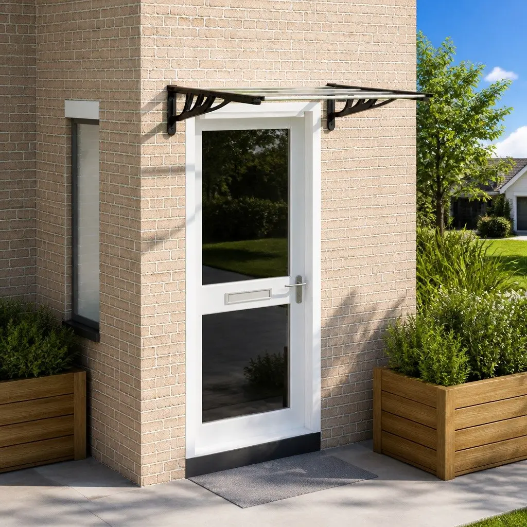 Door Canopy Polycarbonate Transparent 122x90cm Black