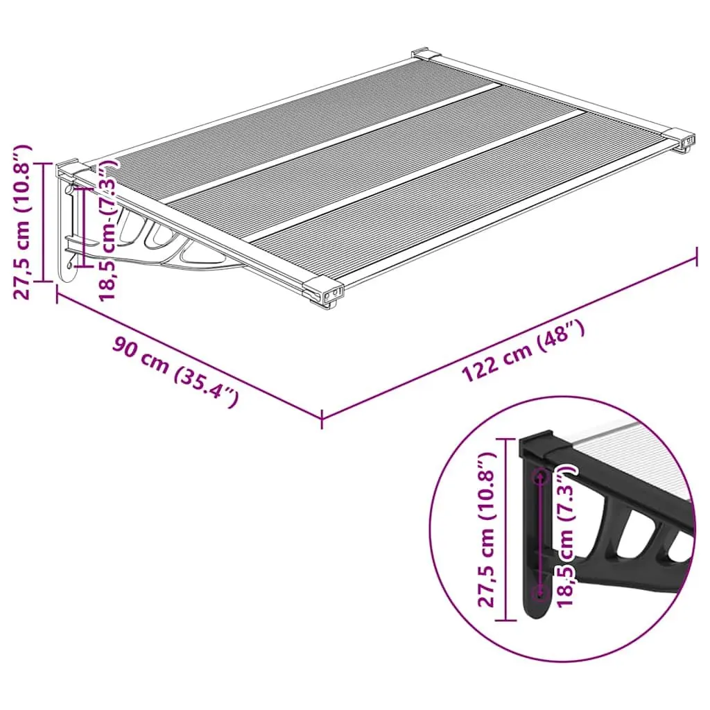 Door Canopy Polycarbonate Transparent 122x90cm Black