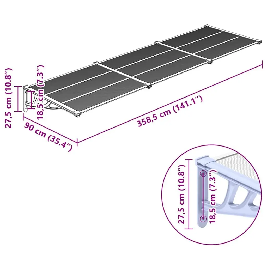Door Canopy Polycarbonate Grey Transparent 358.5x90cm