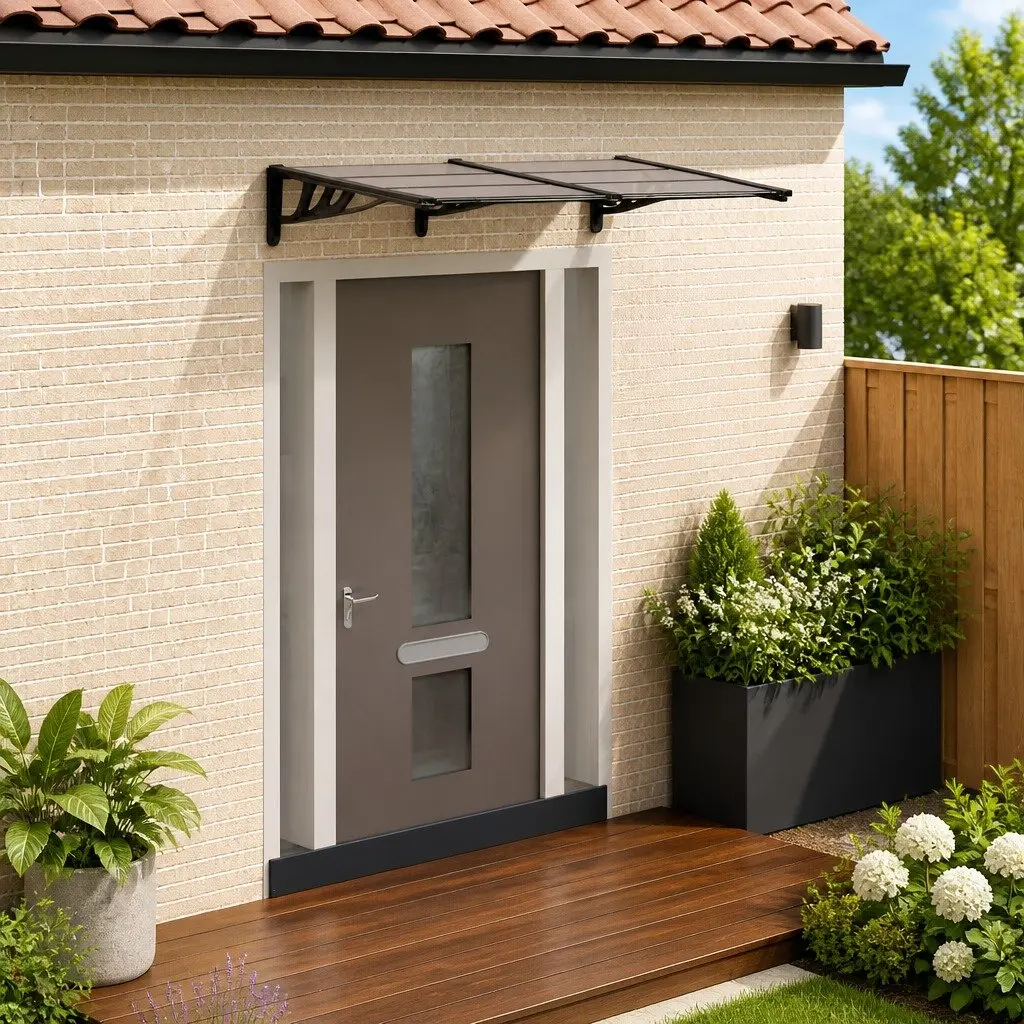 Door Canopy Polycarbonate 152.5x90cm Black Porch Awning Rain Protection Shelter