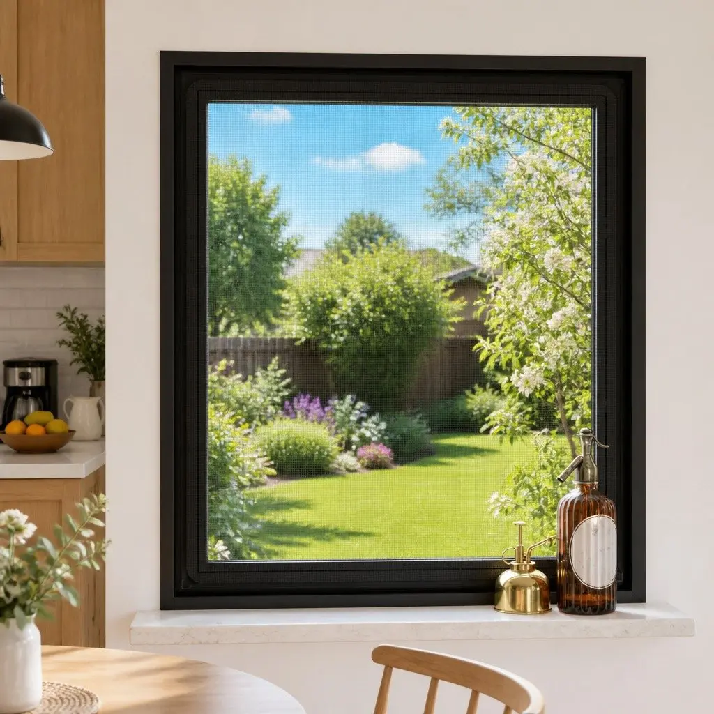 Magnetic Fibreglass Mesh Insect Screen Window Anthracite 120x140cm