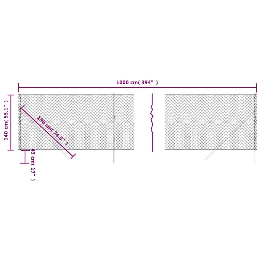 Chain Link Fence Green Interlocking Steel Mesh 1.4m x 10m Durable Garden Property Barrier