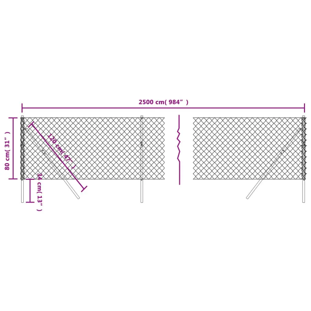 Green Chainlink Fence Wire Mesh Barrier 0.8m Height 25m Length Durable Steel Construction Outdoor Enclosure for Garden or Yard