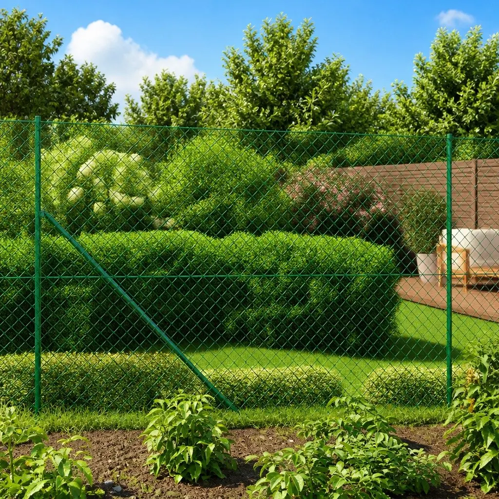 Chain Link Fence Panel Durable Steel Green 1.4x25m Outdoor Animal Enclosure Barrier