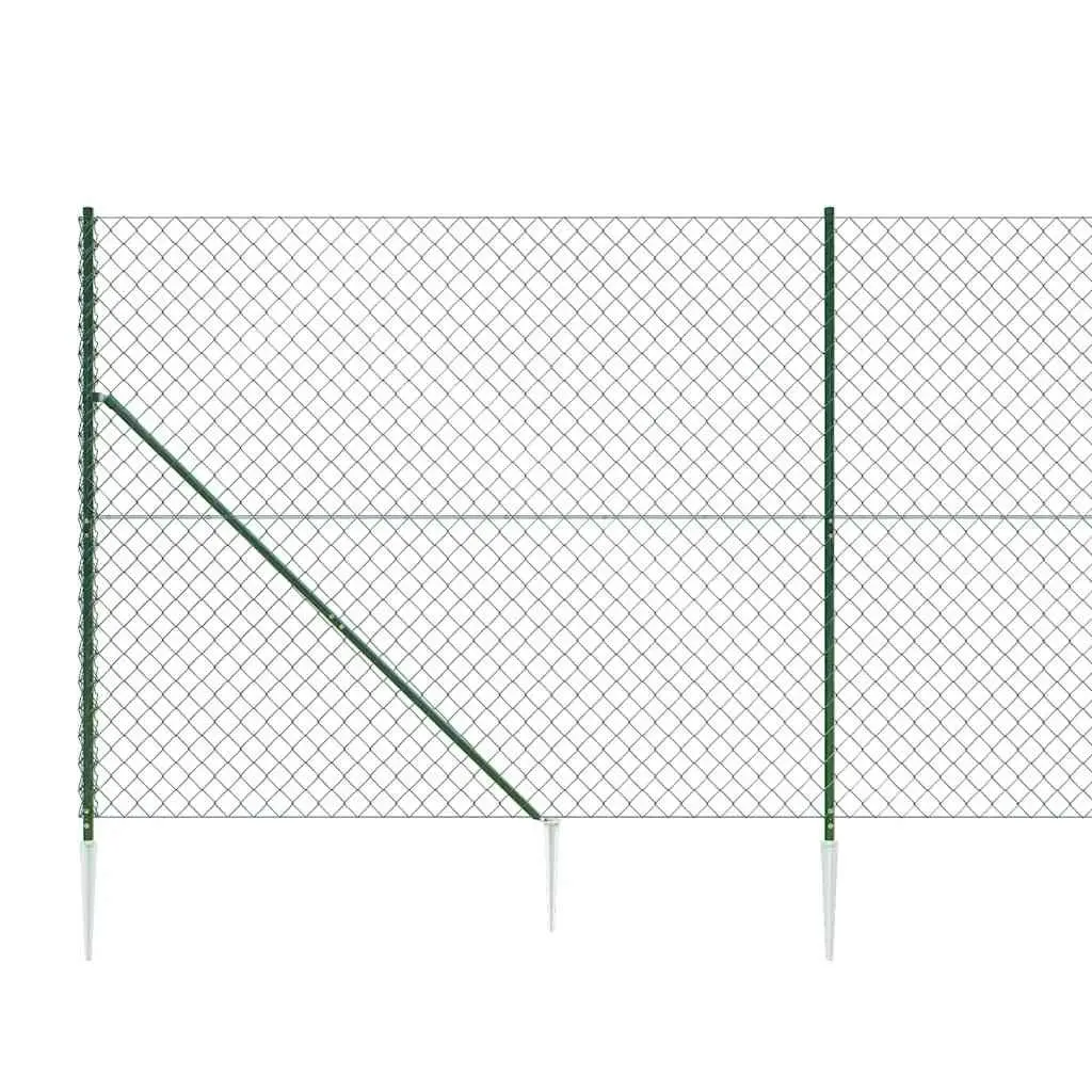 Chain Link Fence Panel Steel Green 1.6x10m Durable with Spike Anchors for Secure Barrier Enclosure