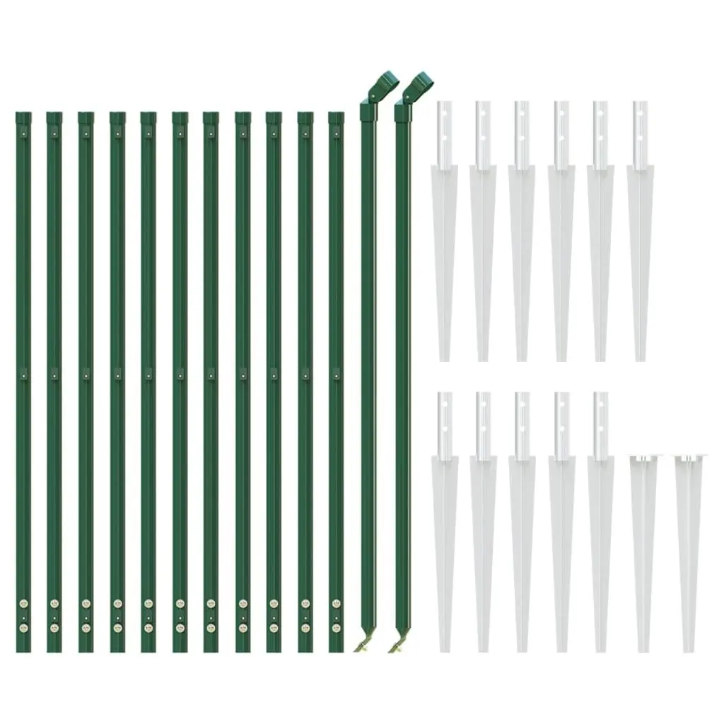Green Chain Link Fence 1x25m Durable Steel with PVC Coating for Outdoor Garden Yard Barrier with Spike Anchors