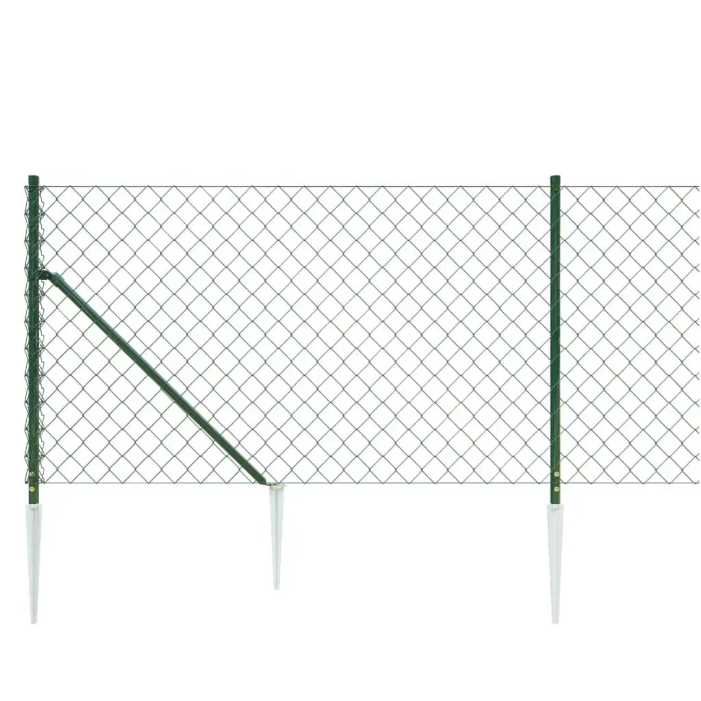 Green Chain Link Fence 1x25m Durable Steel with PVC Coating for Outdoor Garden Yard Barrier with Spike Anchors