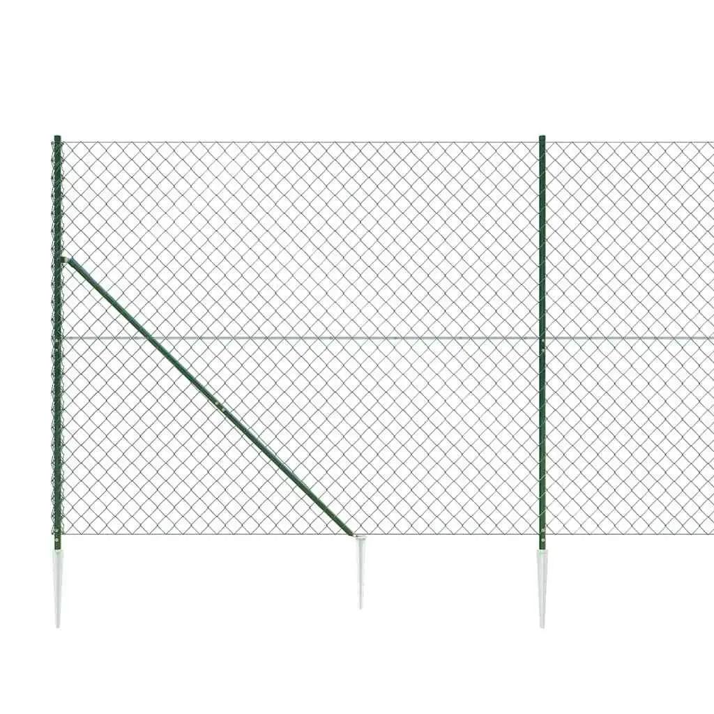Chain Link Fence 1.6x25m Green Spike Anchors Durable Outdoor Barrier Enclosure