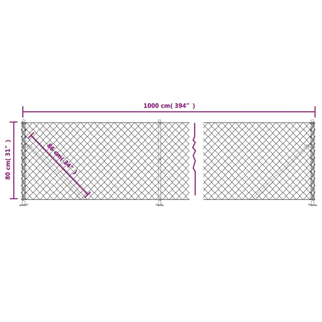 Chain Link Fence Panel Steel Green 0.8 x 10m