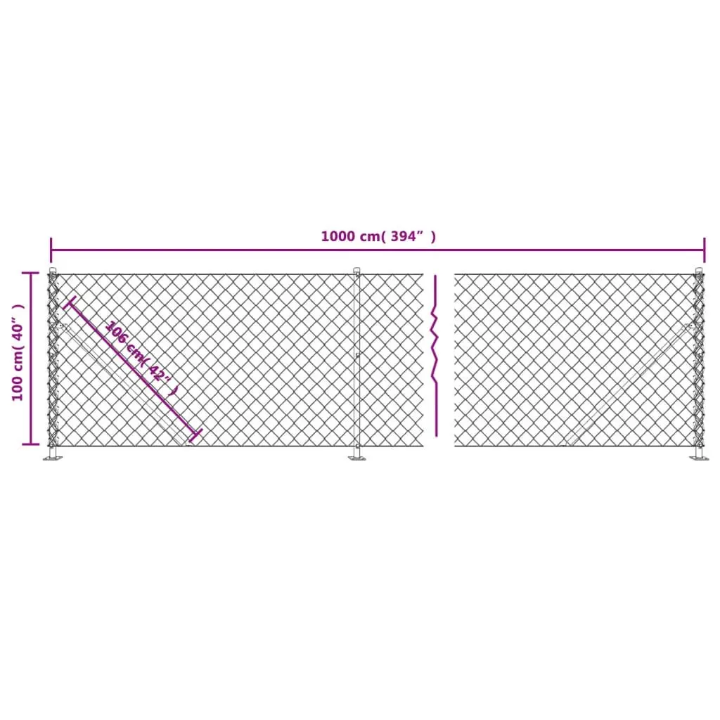 Chain Link Fence Panel Steel Green 1x10m with Floor Flange Outdoor Barrier Enclosure