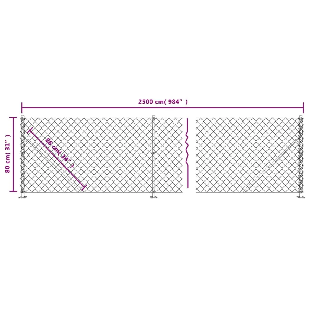 Chain Link Fence Green Galvanised Steel Wire Mesh with Floor Flange 0.8 x 25 m Outdoor Durable Construction