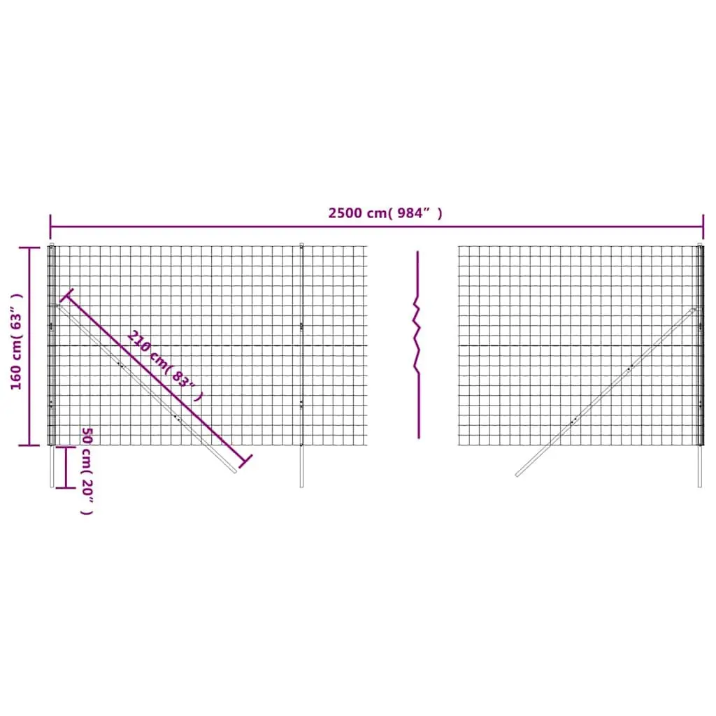 Wire Mesh Garden Fence Panel Galvanised Steel 1.6 x 25 m Green Durable Enclosure