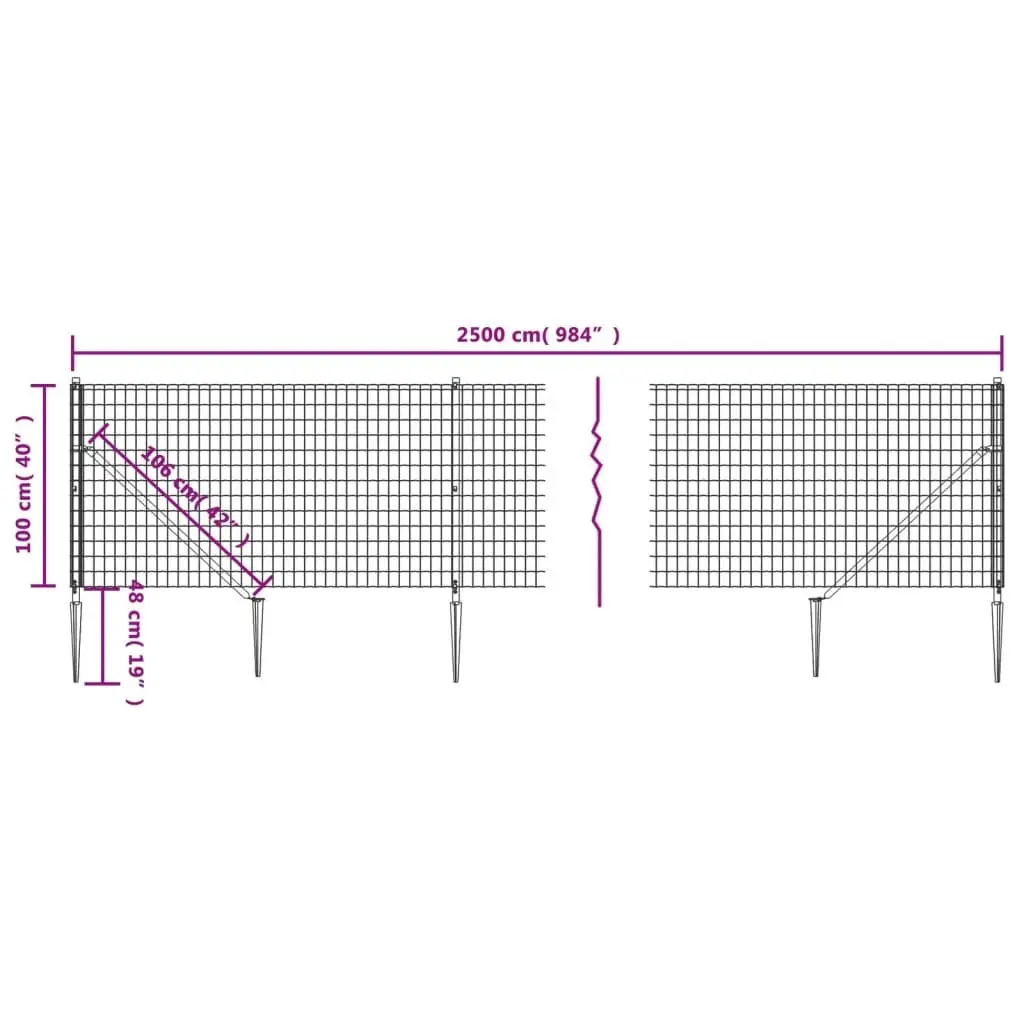 Wire Mesh Fence Galvanised Steel 1x25m Green with Spike Anchors
