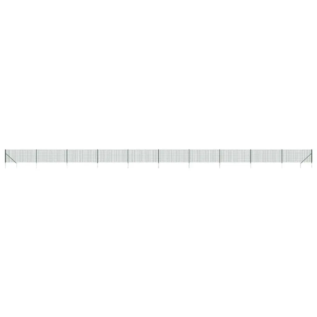Mesh Fence Panel Green Steel 1.1m Height 25m Length with Spike Anchors for Garden Barrier