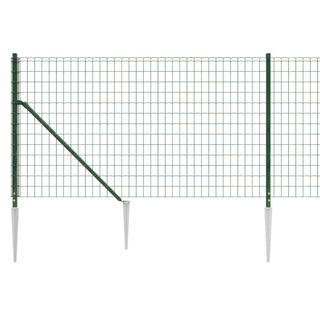 Mesh Fence Panel Green Steel 1.1m Height 25m Length with Spike Anchors for Garden Barrier