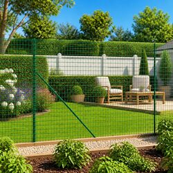 Practical Green Wire Mesh Fence with Spike Anchors for Your Yard