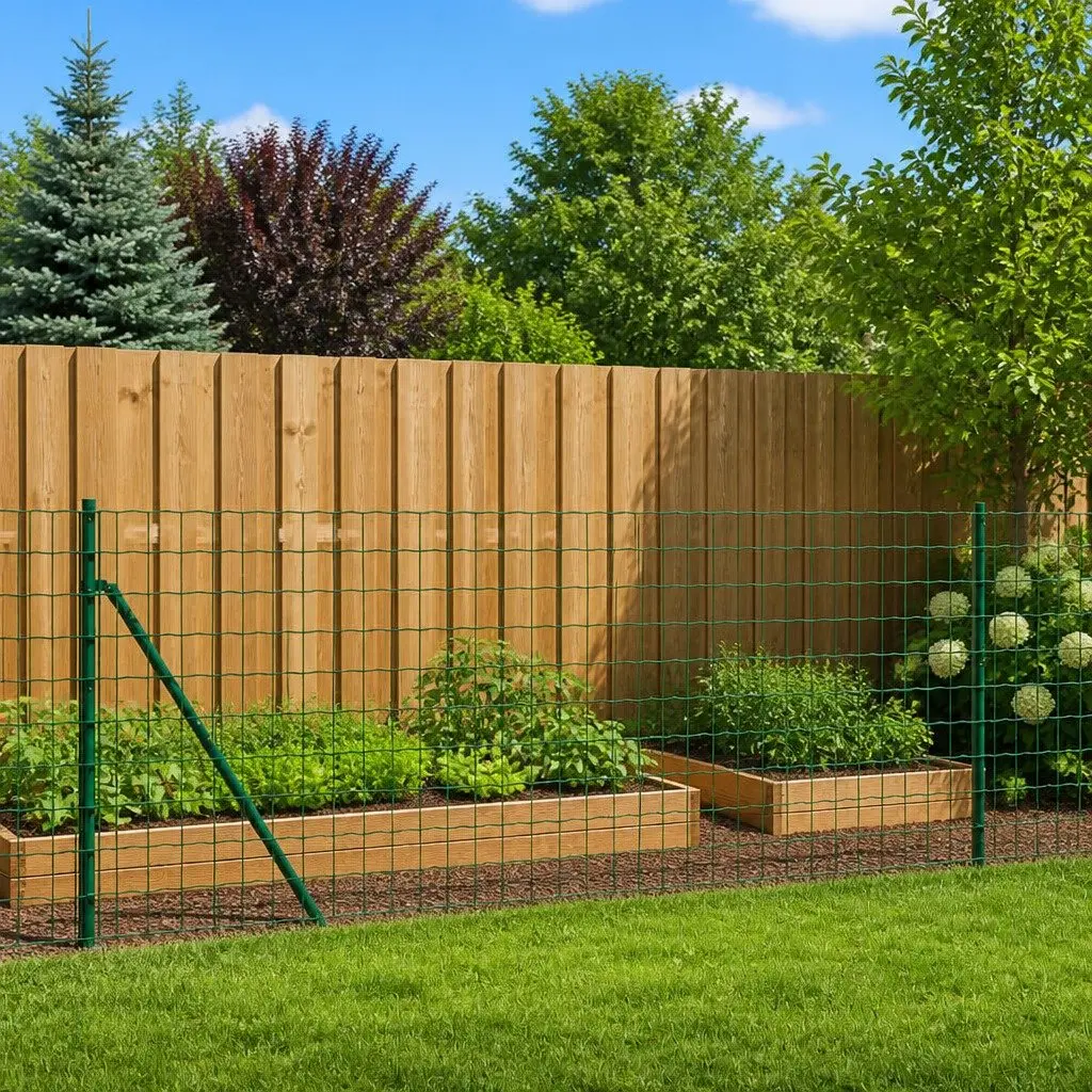 Wire Mesh Fence Panel Green 1.1m Height 25m Length Galvanised Steel with Spike Anchors