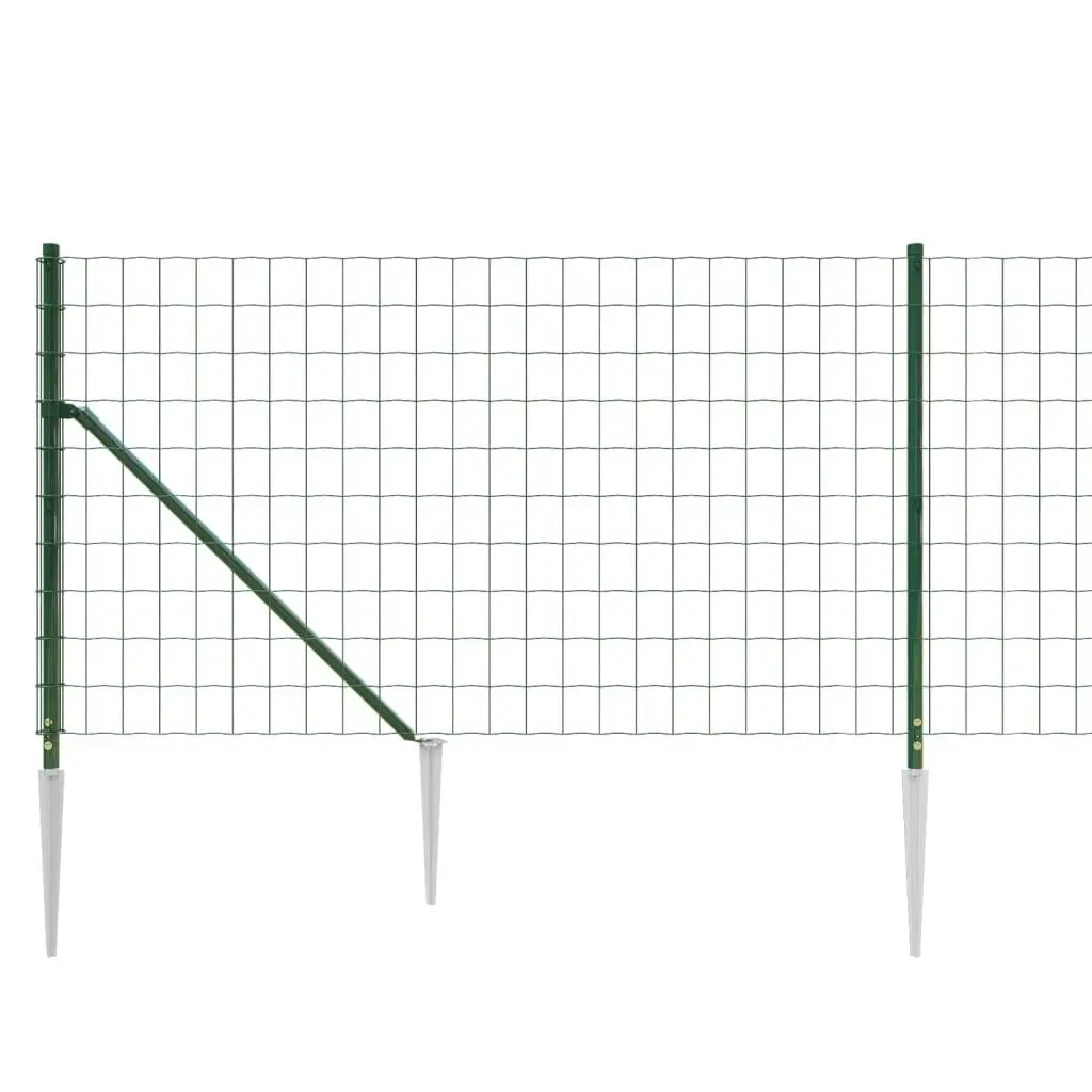 Wire Mesh Fence Panel Green 1.1m Height 25m Length Galvanised Steel with Spike Anchors