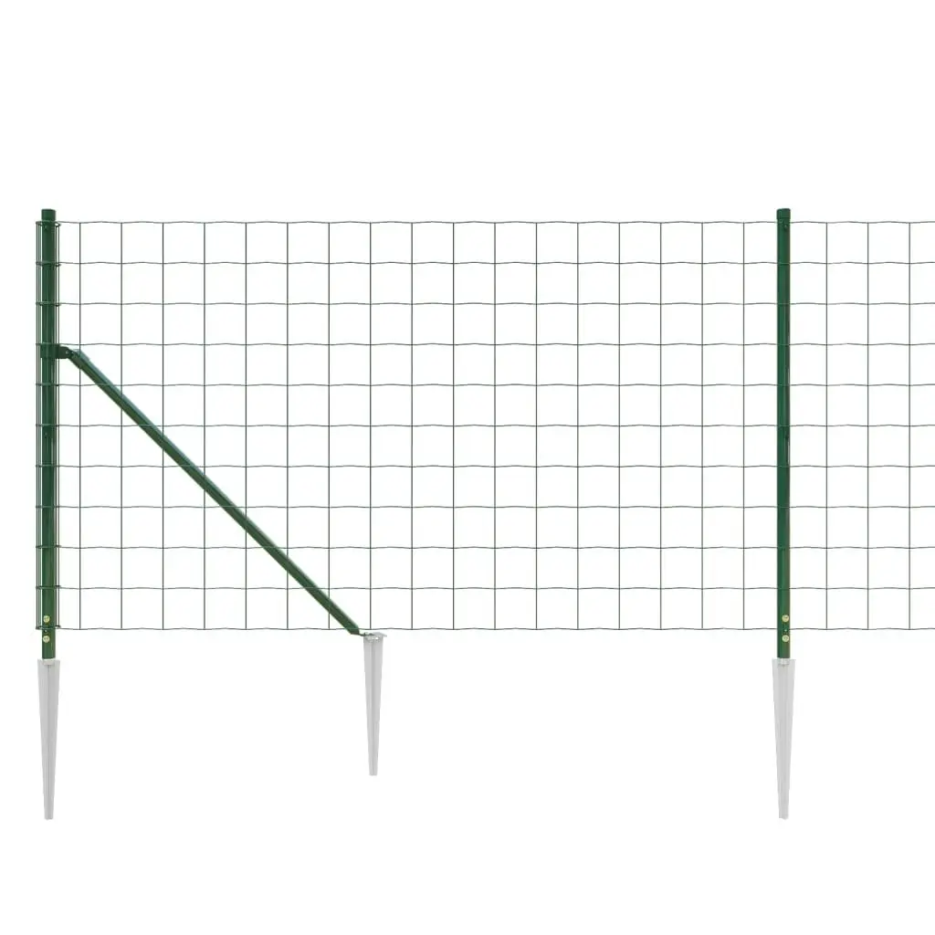 Wire Mesh Fence with Spike Anchors Galvanised Steel 1x25m Green