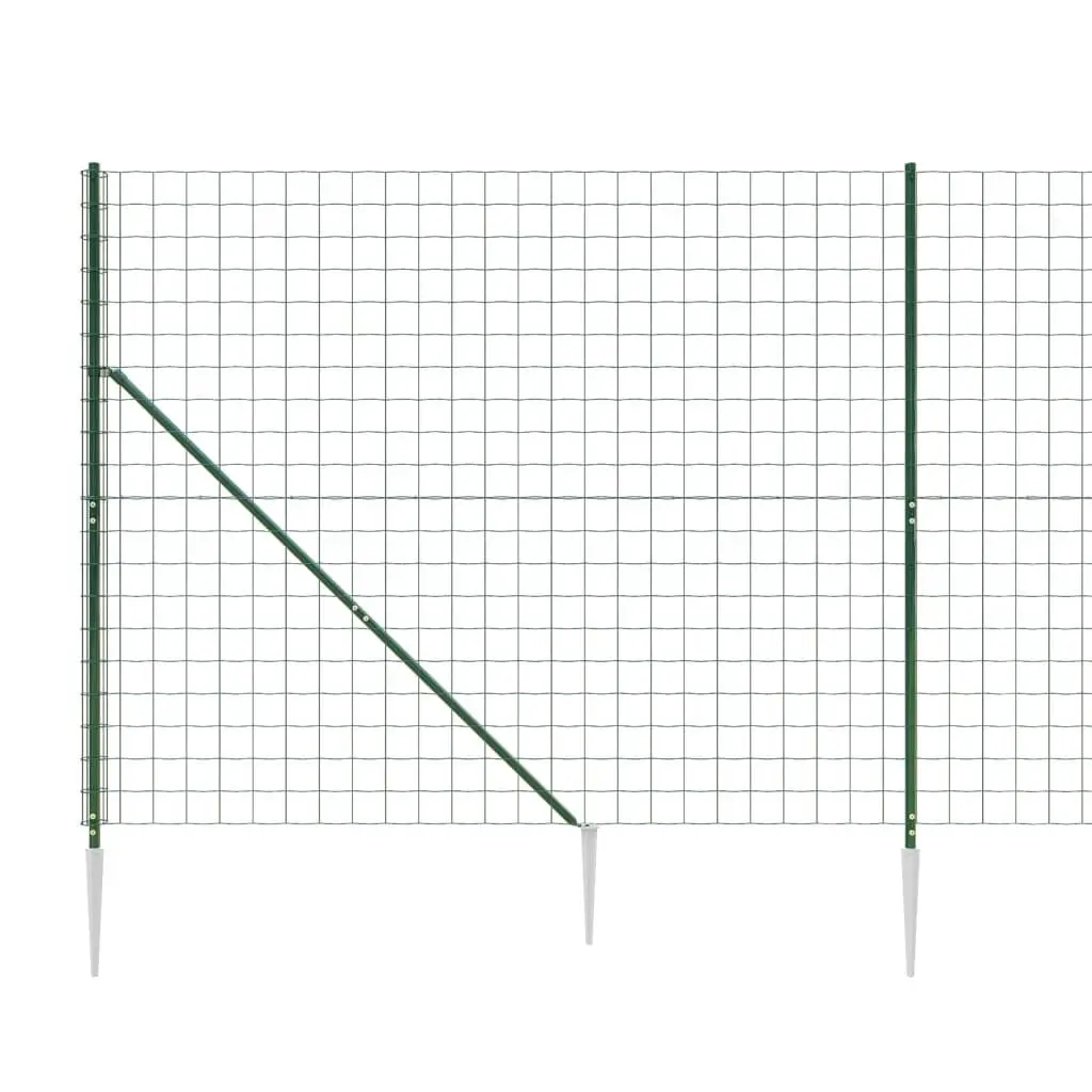 Wire Mesh Fence Green Steel 1.6 x 25 m with Spike Anchors