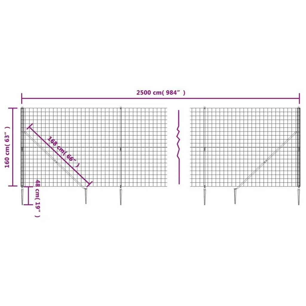 Wire Mesh Fence Green Steel 1.6 x 25 m with Spike Anchors