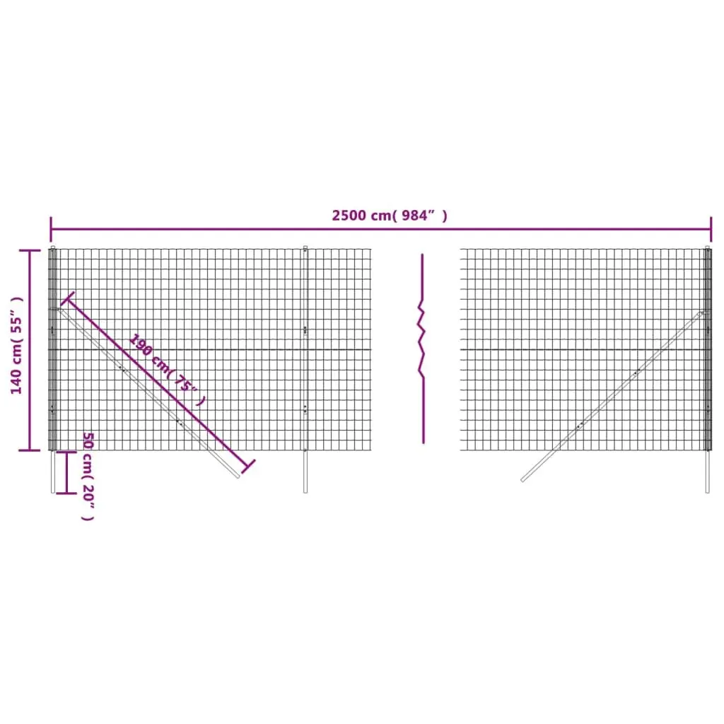 Wire Mesh Fence Panel Galvanised Steel 1.4x25m Anthracite Outdoor Barrier