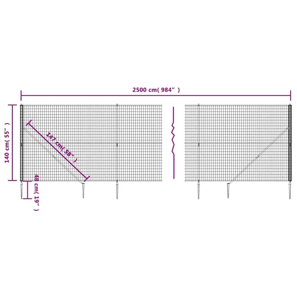 Wire Mesh Fence Steel Anthracite 1.4m x 25m Panel with Spike Anchors