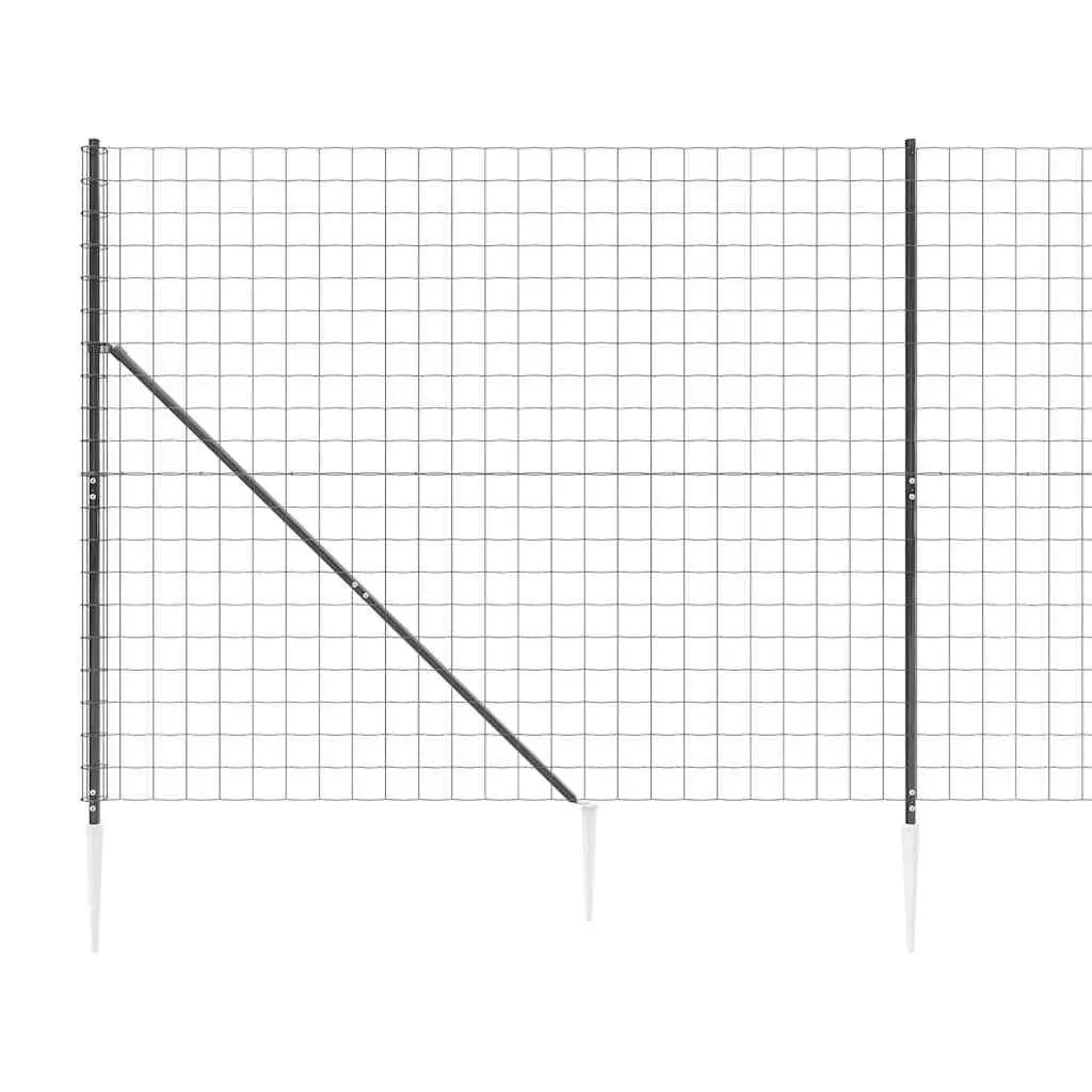 Wire Mesh Fence Panels Anthracite Steel 1.6m x 25m with Spike Anchors for Garden Enclosure
