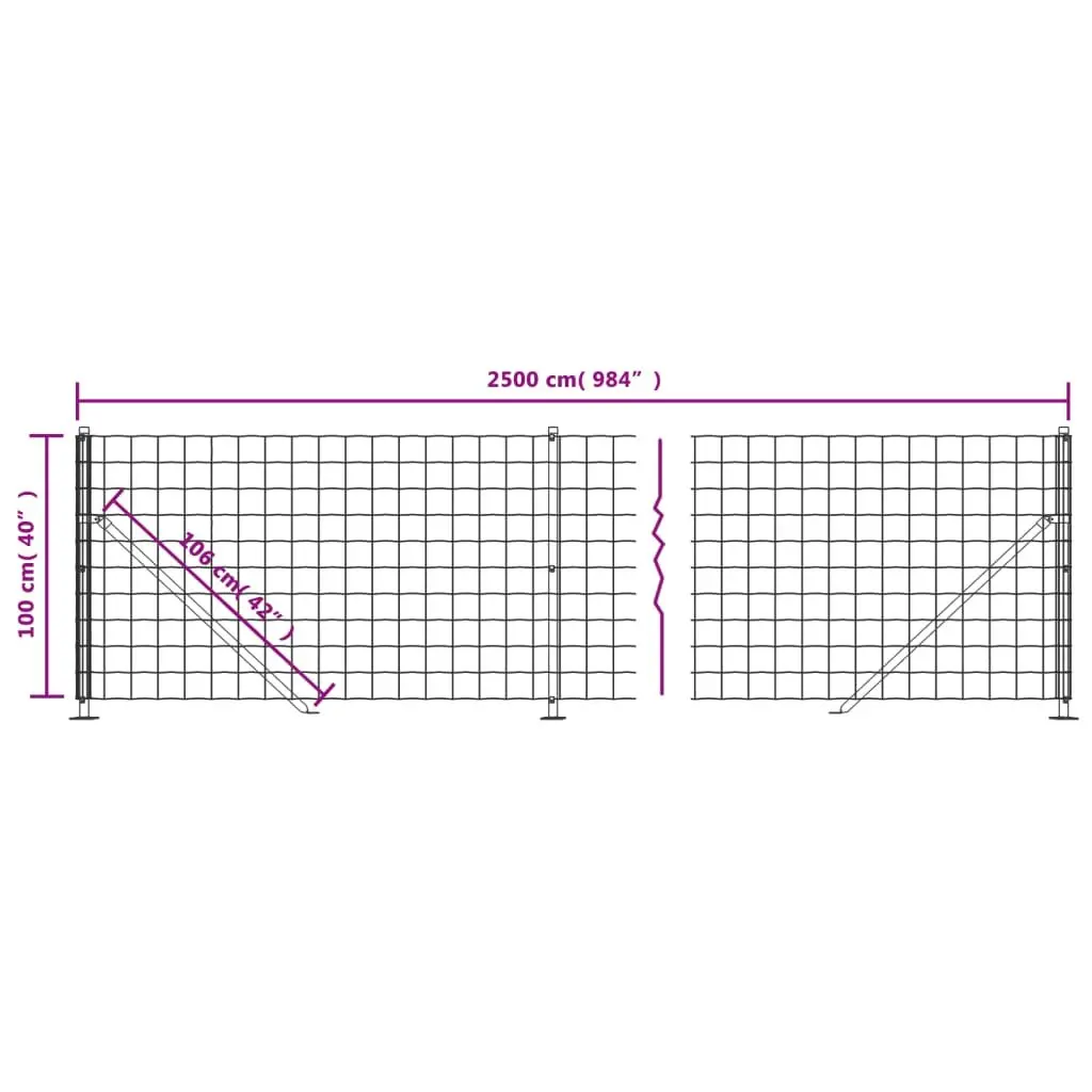 Wire Mesh Fence Panel Anthracite 1x25m Steel with Flange Durable PVC Coated Garden Barrier