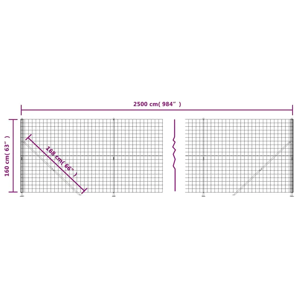 Wire Mesh Fence Panel with Flange Steel 1.6 x 25m Anthracite Grey